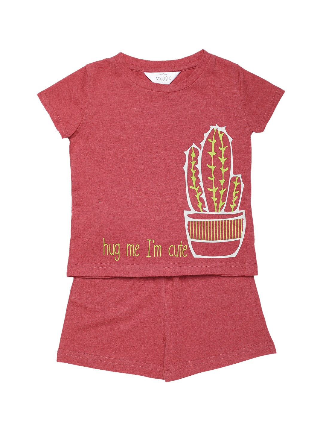 

Mystere Paris Girls Red & Green Printed Night suit