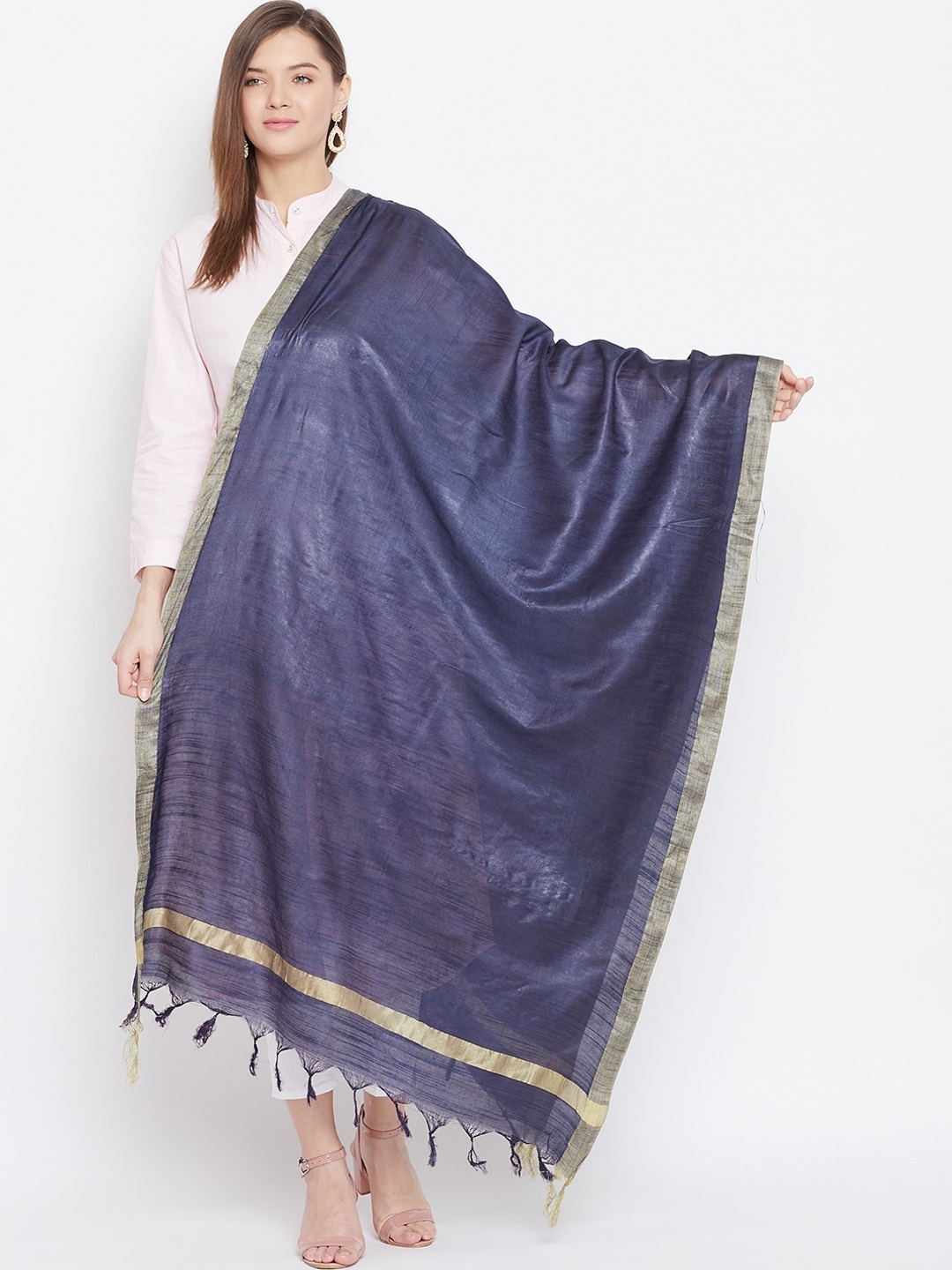 

Clora Creation Navy Blue & Golden Solid Dupatta