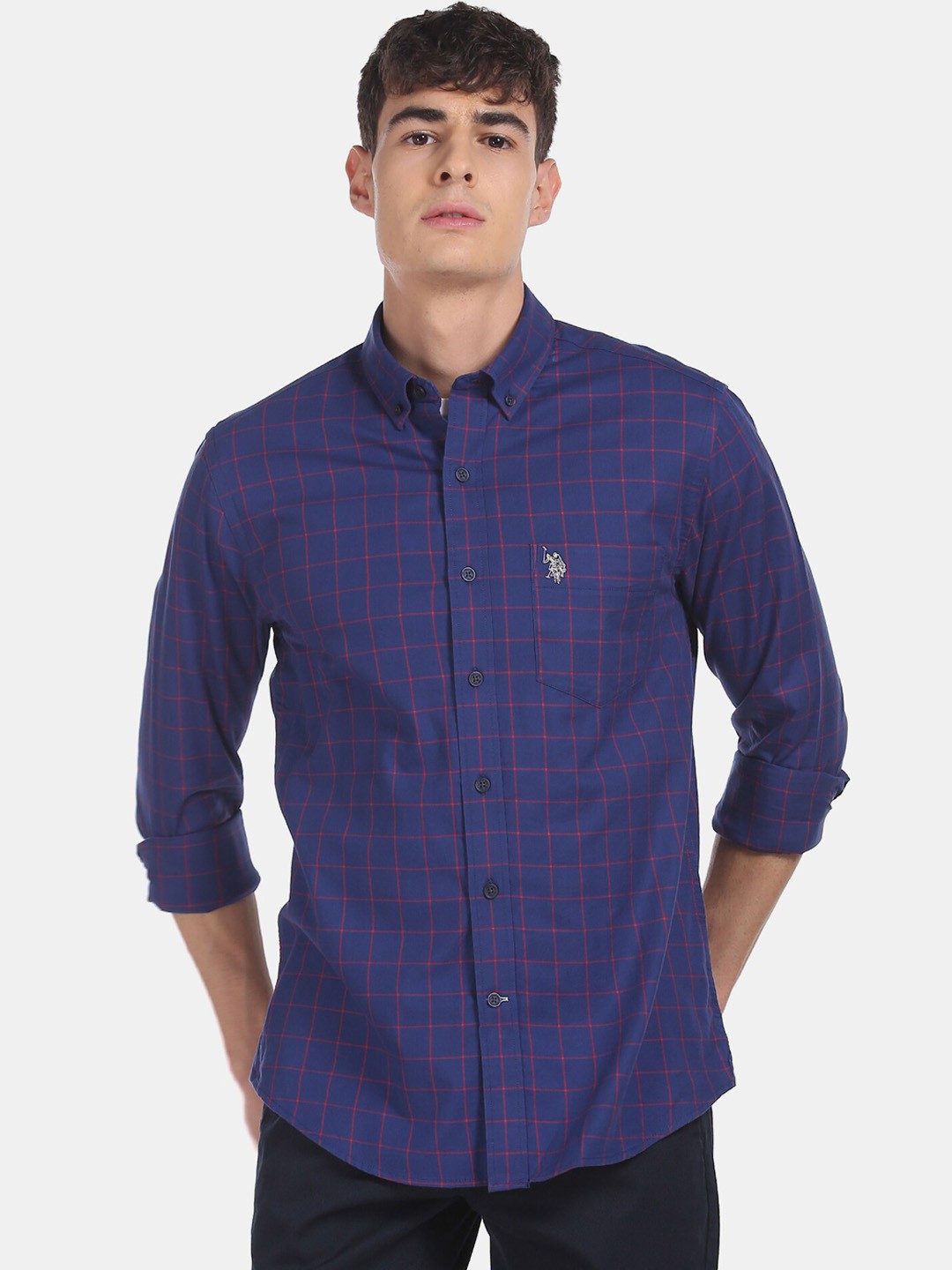 

U.S. Polo Assn. Men Blue Regular Fit Checked Casual Shirt