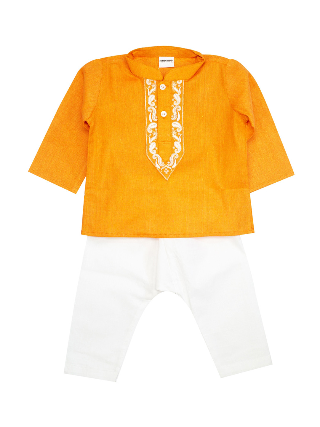 

MeeMee Boys Orange & Off-White Yoke Design Kurta with Pyjamas
