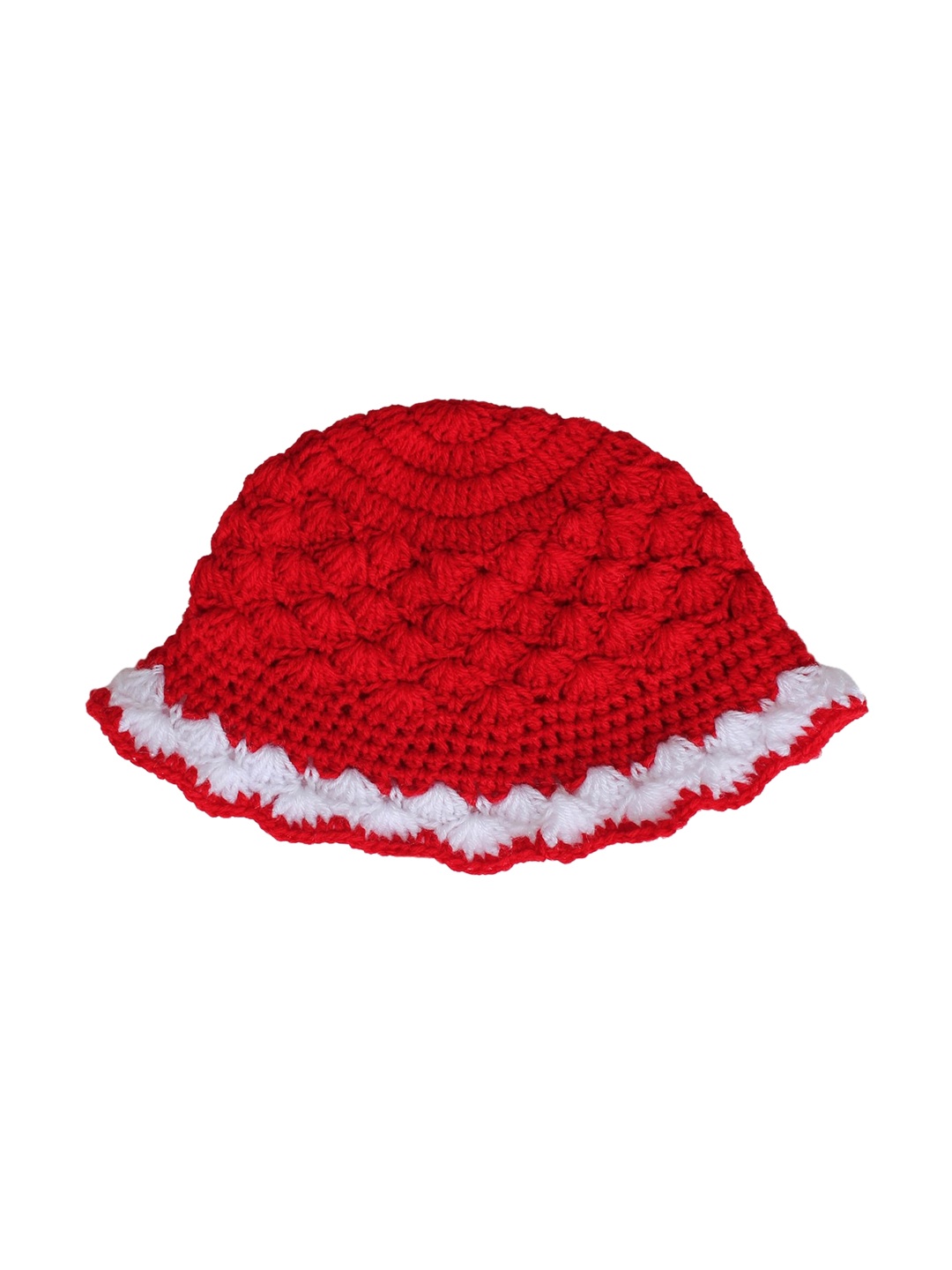 

Woonie Unisex Red & White Self Design Handloom Beanie