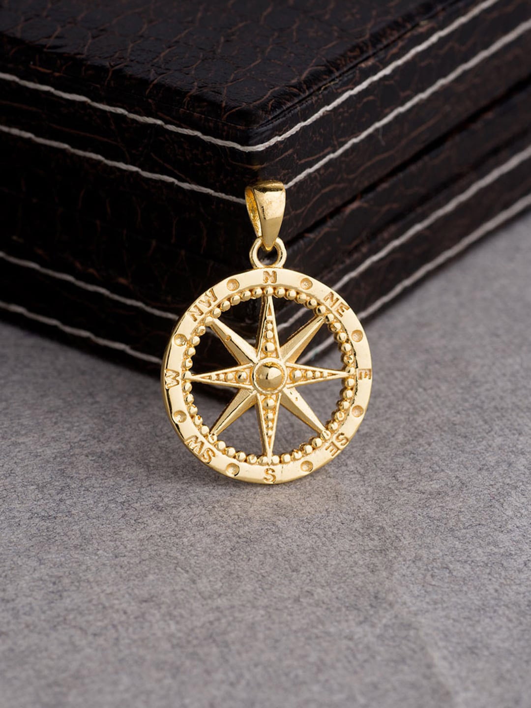 

Dare by Voylla Men Gold-Plated Nautical Compass Pendant