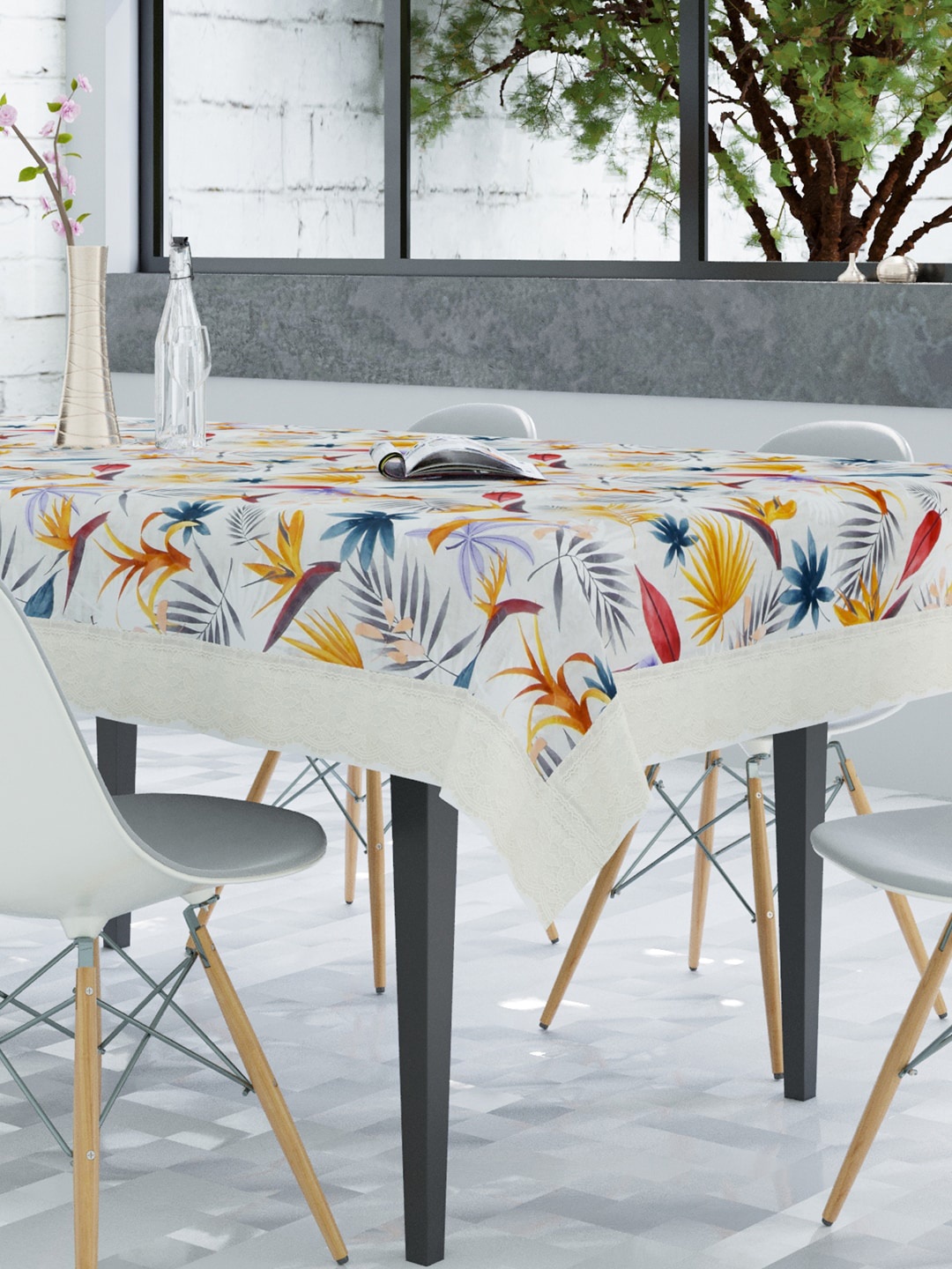 

Clasiko Yellow & Red Floral Printed 6-Seater Table Cover