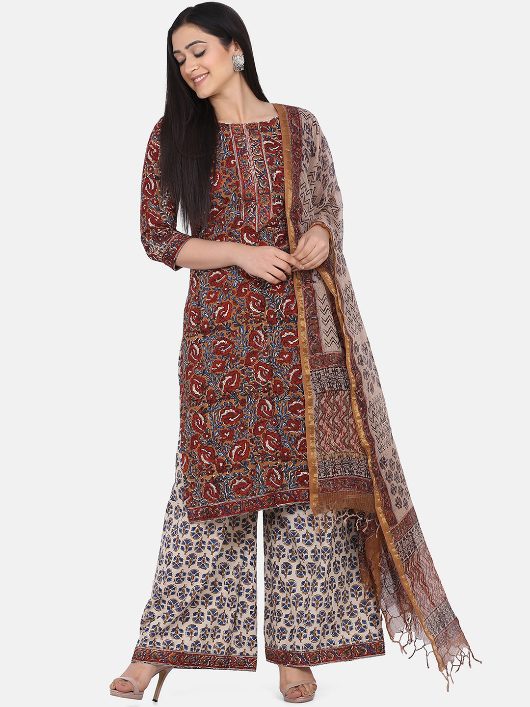 

Shaily Brown & Cream-Coloured Pure Cotton Unstitched Dress Material