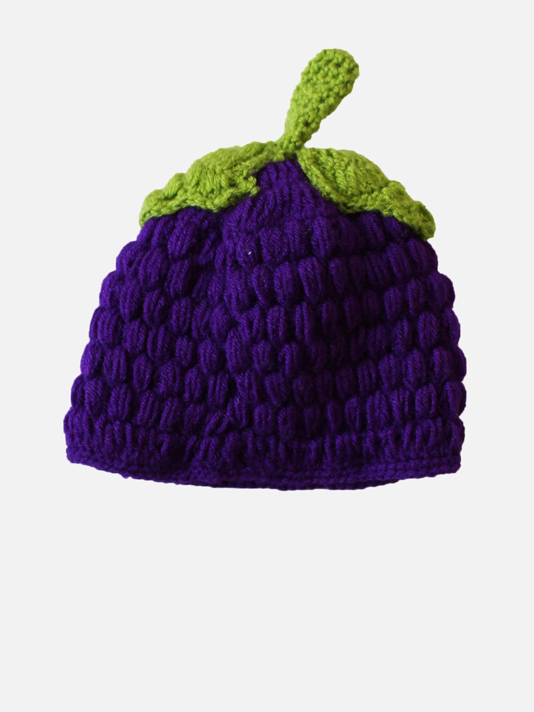 

Woonie Unisex Kids Purple & Green Handmade Woolen Beanie
