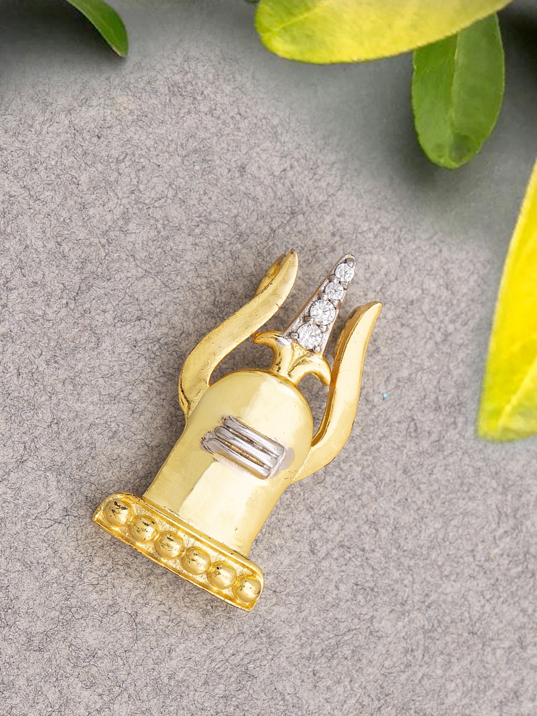 

Dare by Voylla Men Gold-Toned & White CZ-Studded Spiritual Saga Trishul & Shivling Fusion Pendant