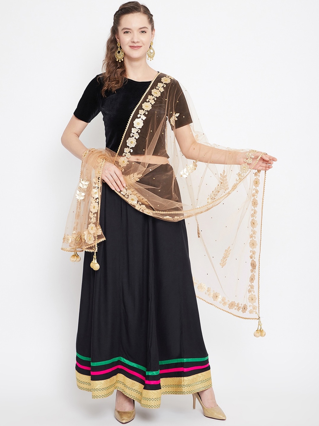 

Clora Creation Beige & Gold-Toned Embroidered Dupatta