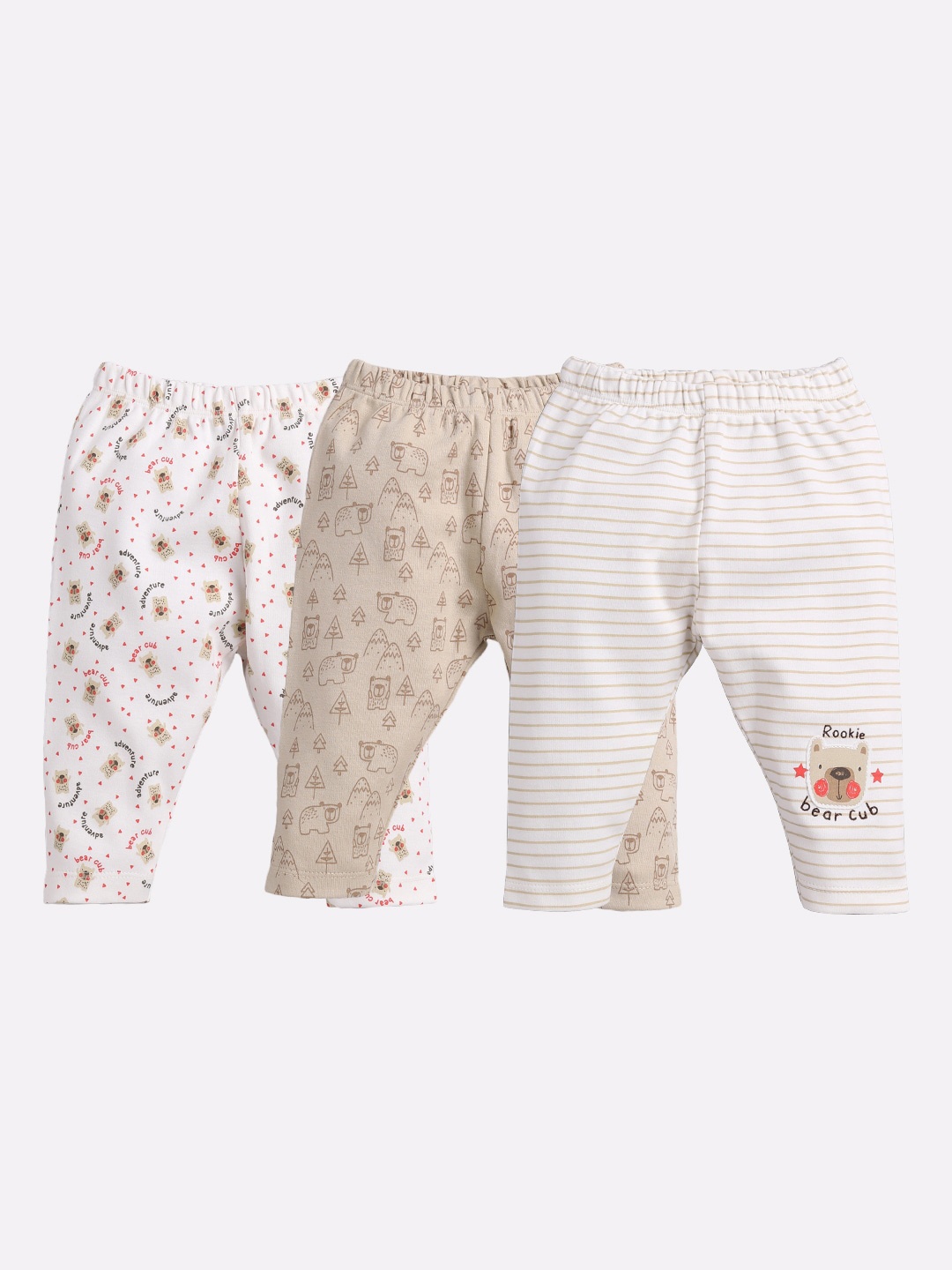 

BABY GO Infant Kids Pack Of 3 Cotton Lounge Pants, Beige