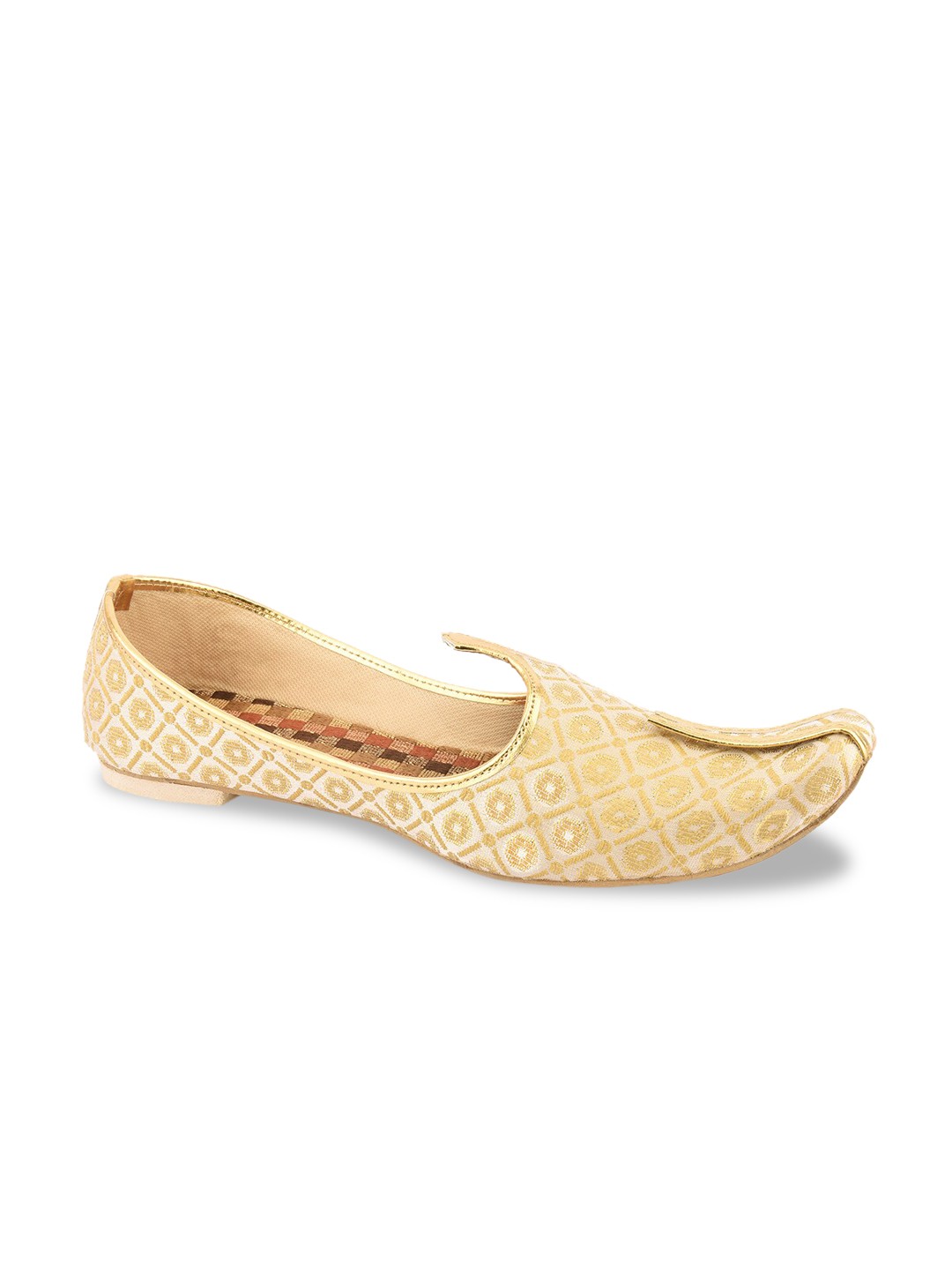 

DESI COLOUR Men Gold- Toned Woven Design Mojaris