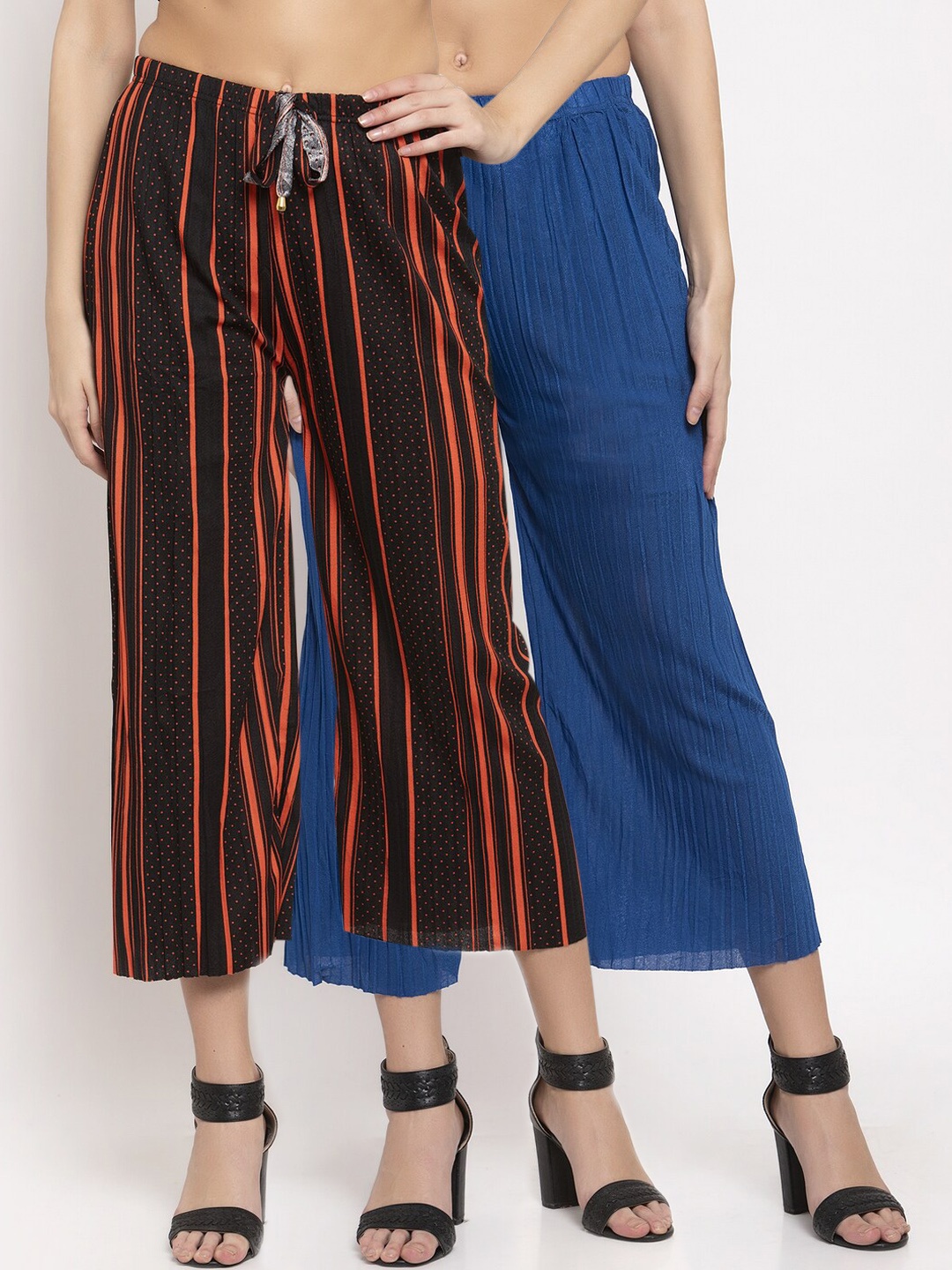 KLOTTHE Women Multicoloured Pack of 2 Striped Straight Palazzos, Multi