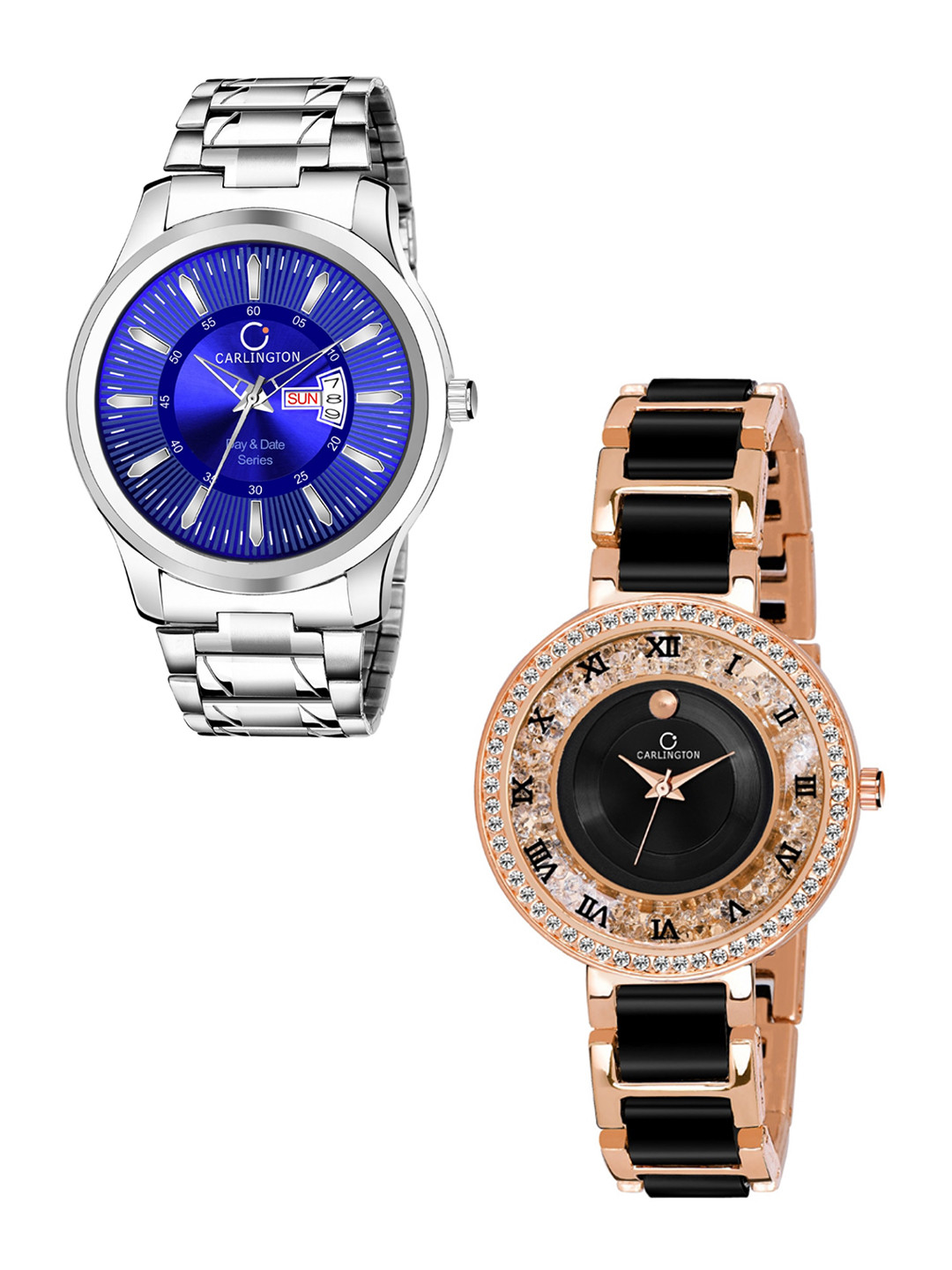 

CARLINGTON Unisex Set Of 2 Analogue Watch Combo G-01 Blue & Mova RoseBlack