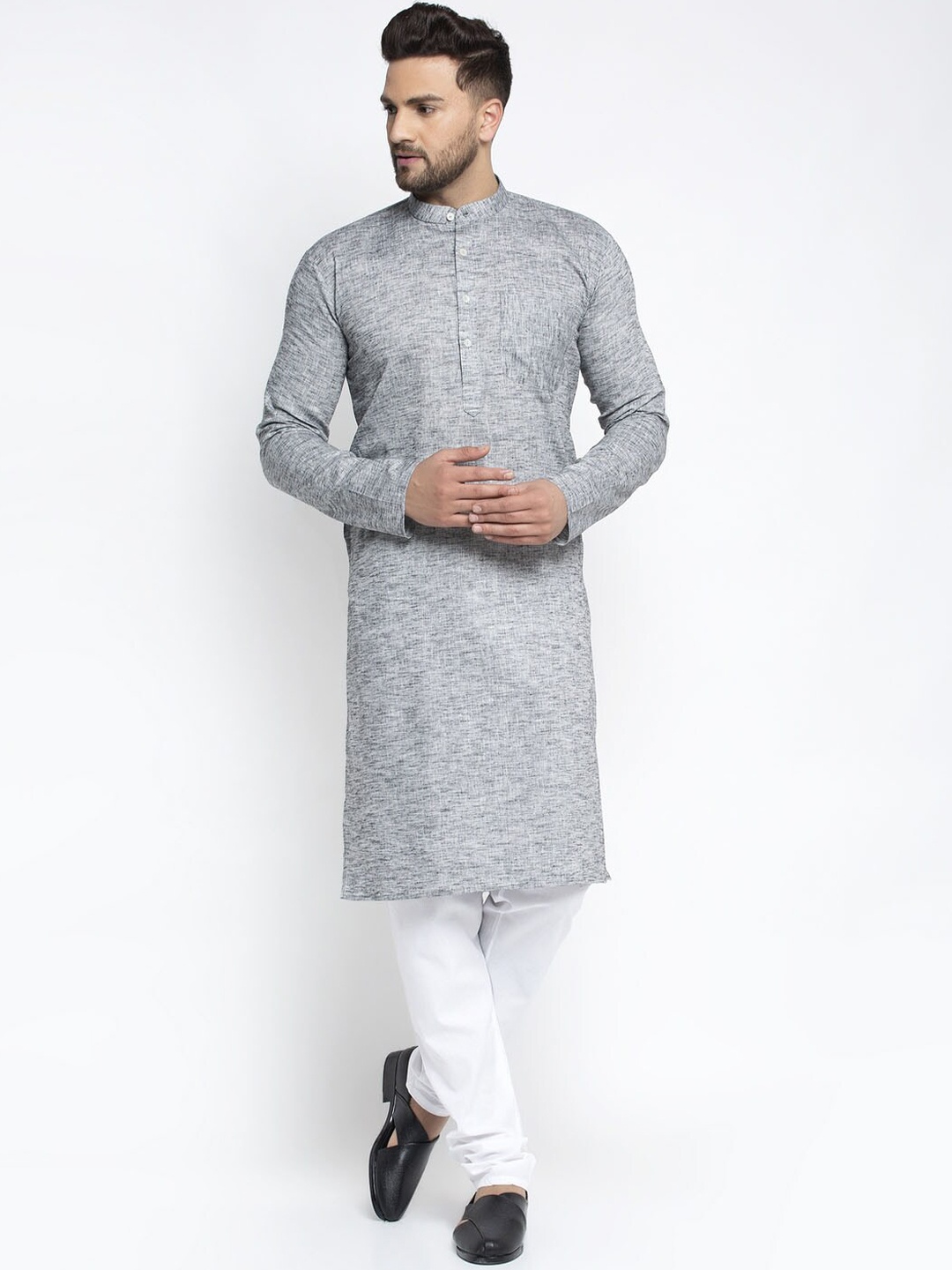 

Jompers Men Grey Woven Design Kurta with Pyjamas