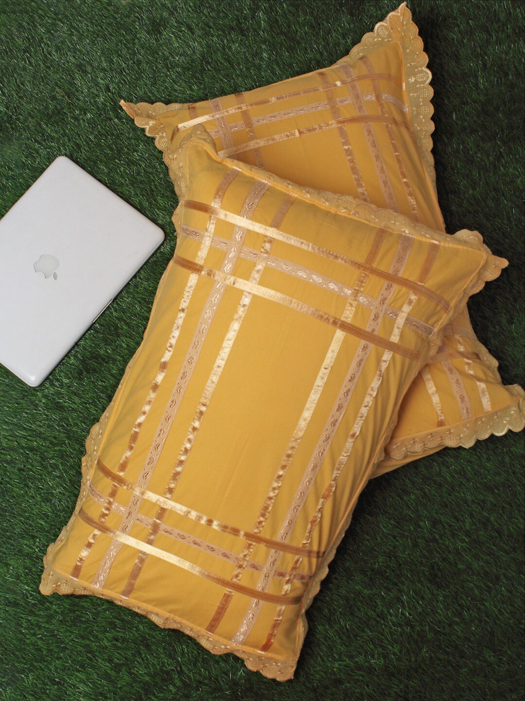

HOSTA HOMES Set Of 2 Orange Lace Embroidered 280 TC Rectangular Pillow Covers