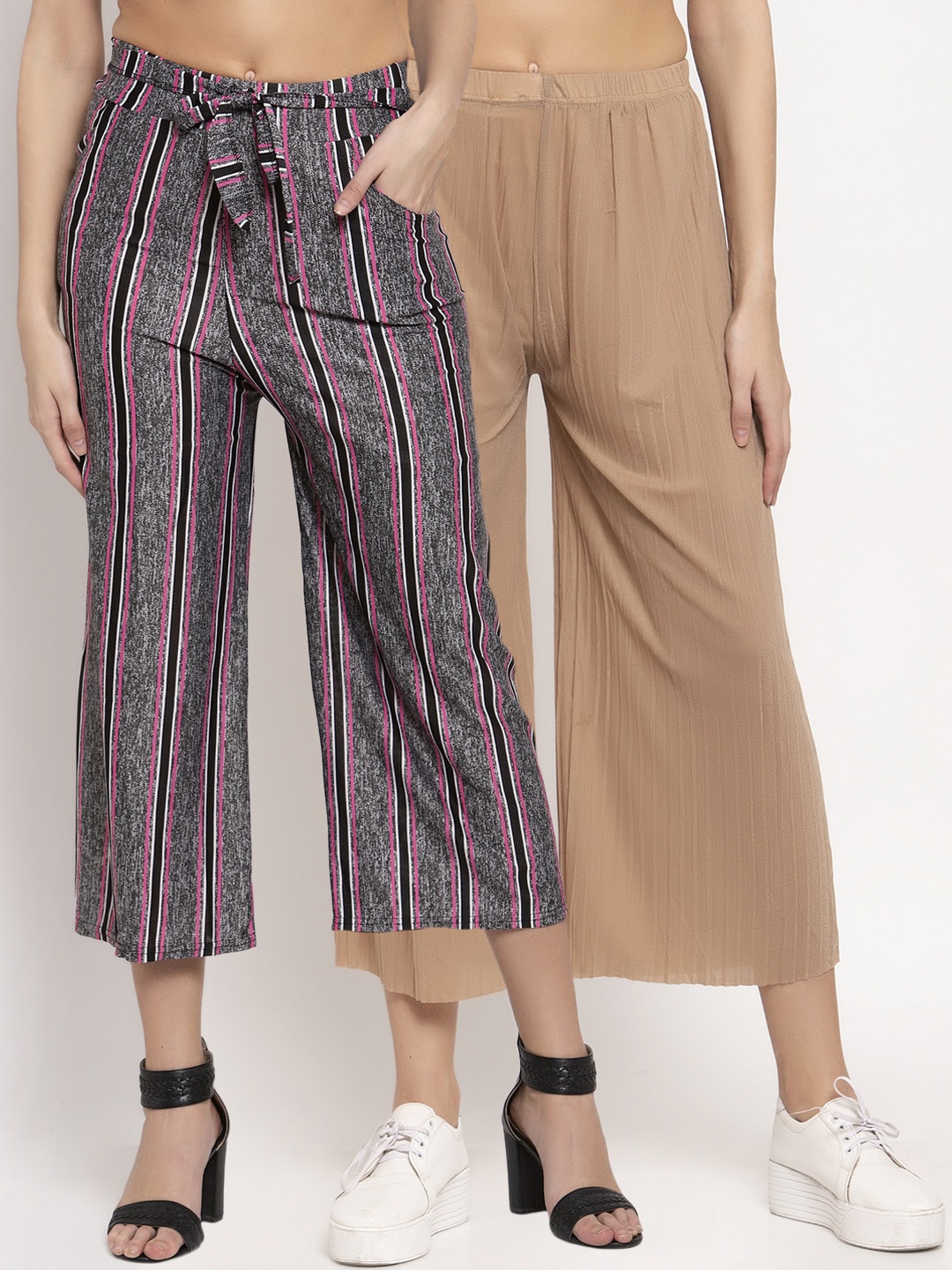 

KLOTTHE Women Pack Of 2 Wide Leg Palazzos, Grey