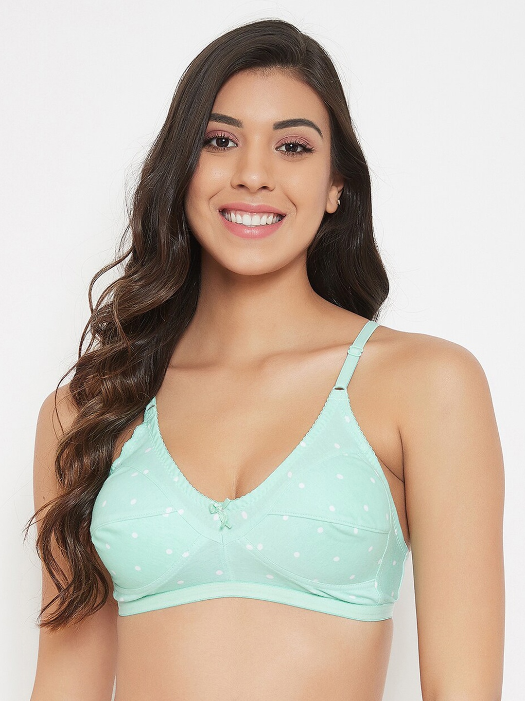 

Clovia Sea Green & White Polka Dot Printed Non-Wired Non Padded Everyday Bra BR0185D1132B