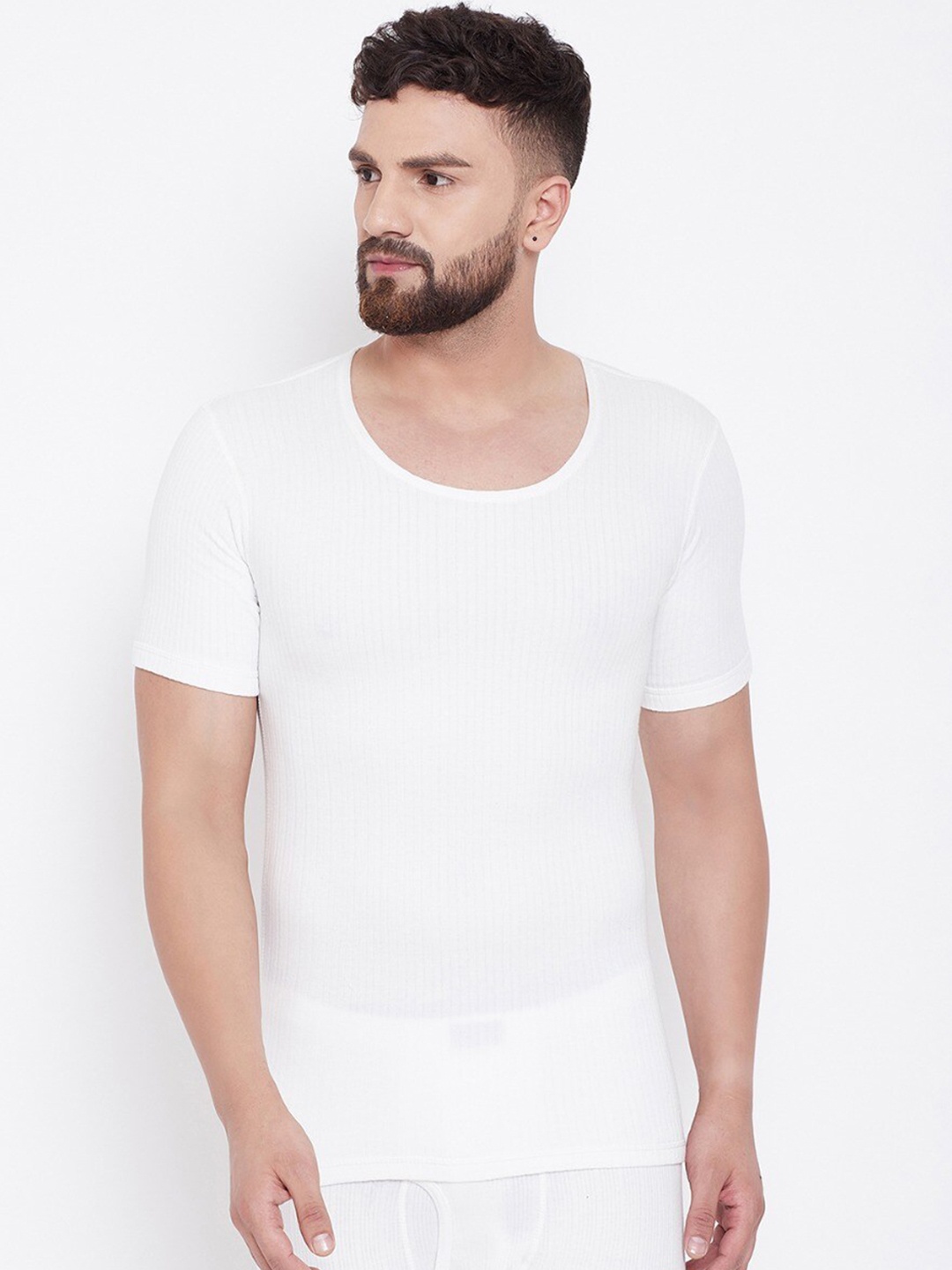 

NEVA Men Off-White Ribbed Thermal Top