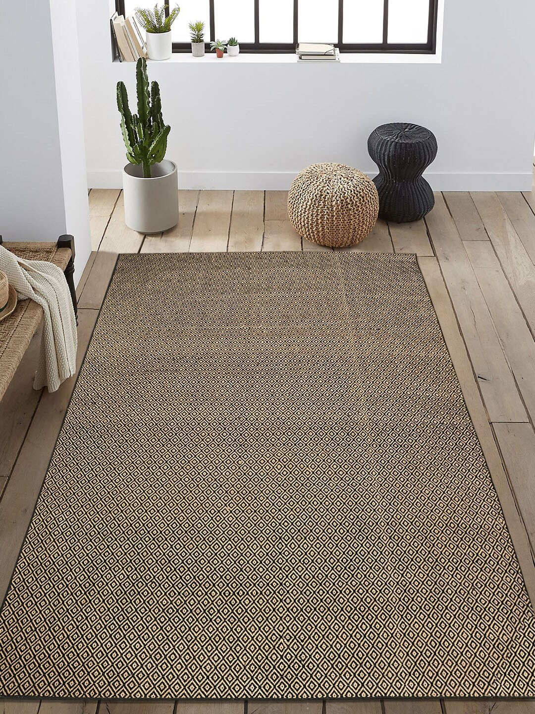 Saral Home Brown & Beige Woven-Design Anti-Skid Carpet