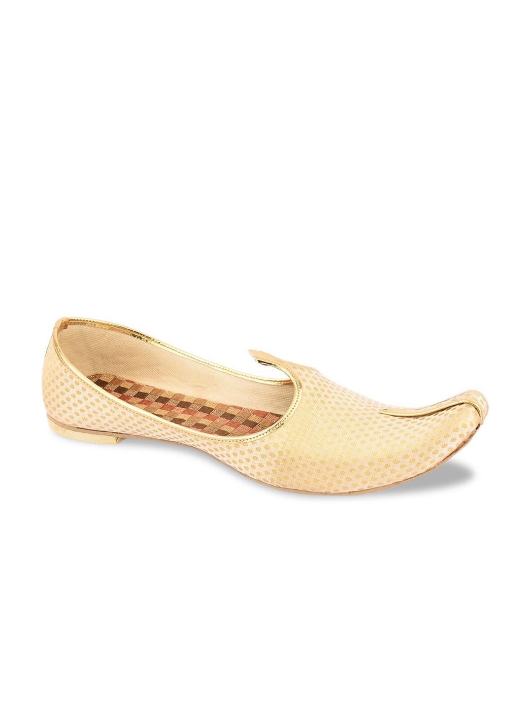 

DESI COLOUR Men Gold-toned Woven Design Mojaris
