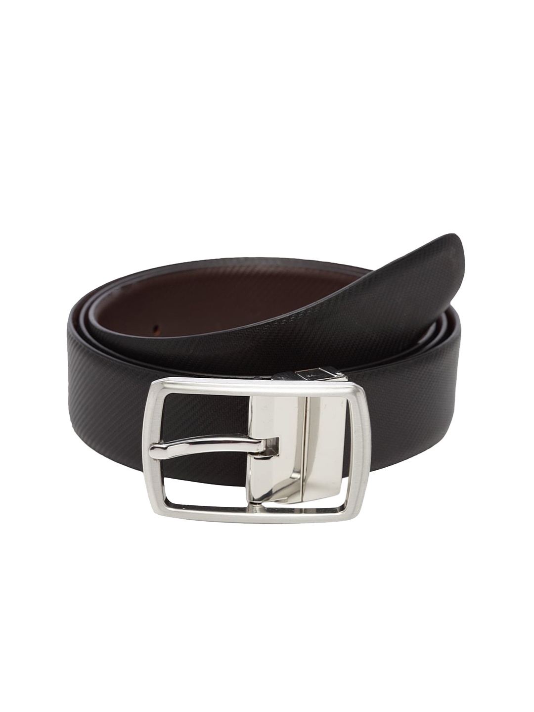 

WELBAWT Men Black & Brown Textured Leather Slim Reversible Belt