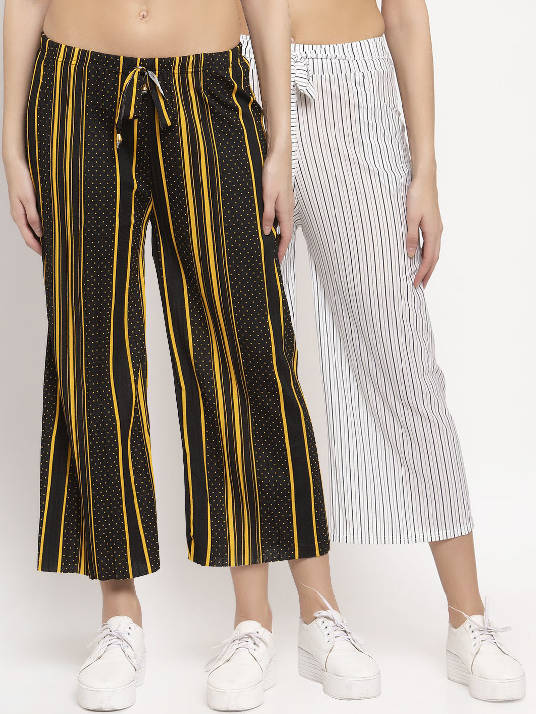 

KLOTTHE Women Pack Of 2 White Black Wide Leg Palazzos