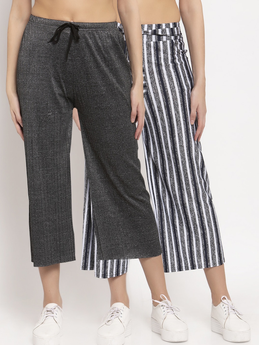 

KLOTTHE Women Pack Of 2 Wide Leg Palazzos, Charcoal
