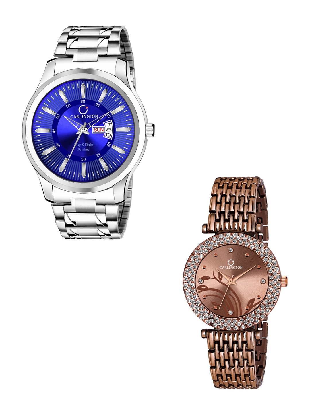 

CARLINGTON Unisex Set Of 2 Analogue Watch Combo G-01 Blue & 105 Brown