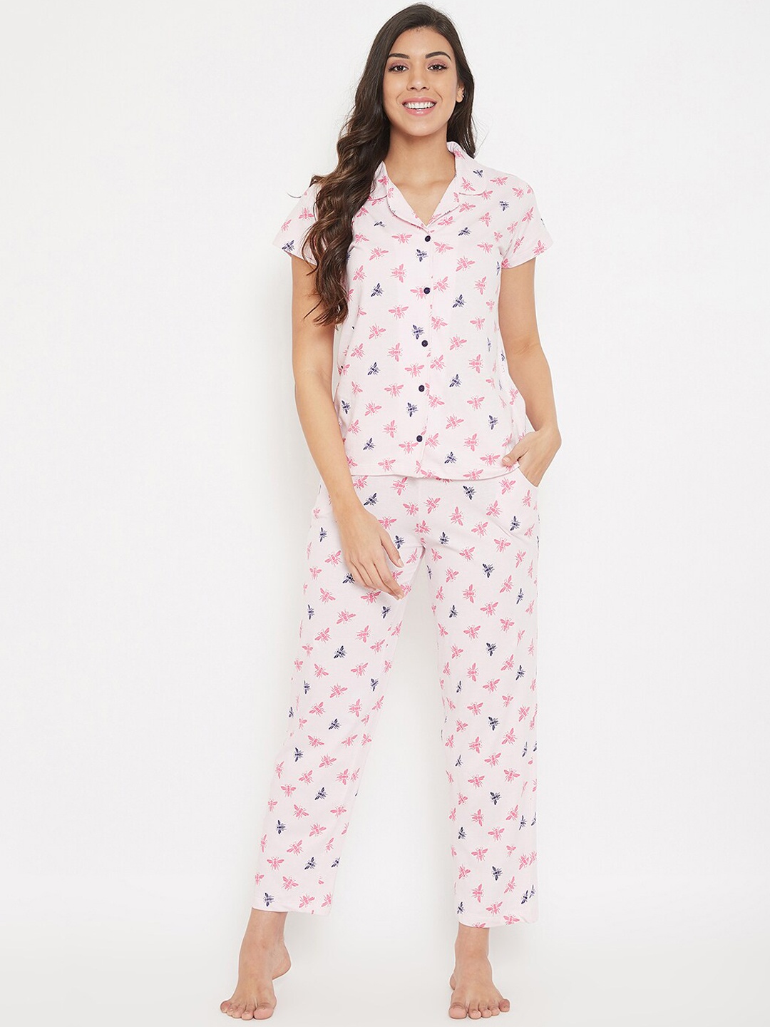 

Clovia Women Pink Printed Night suit