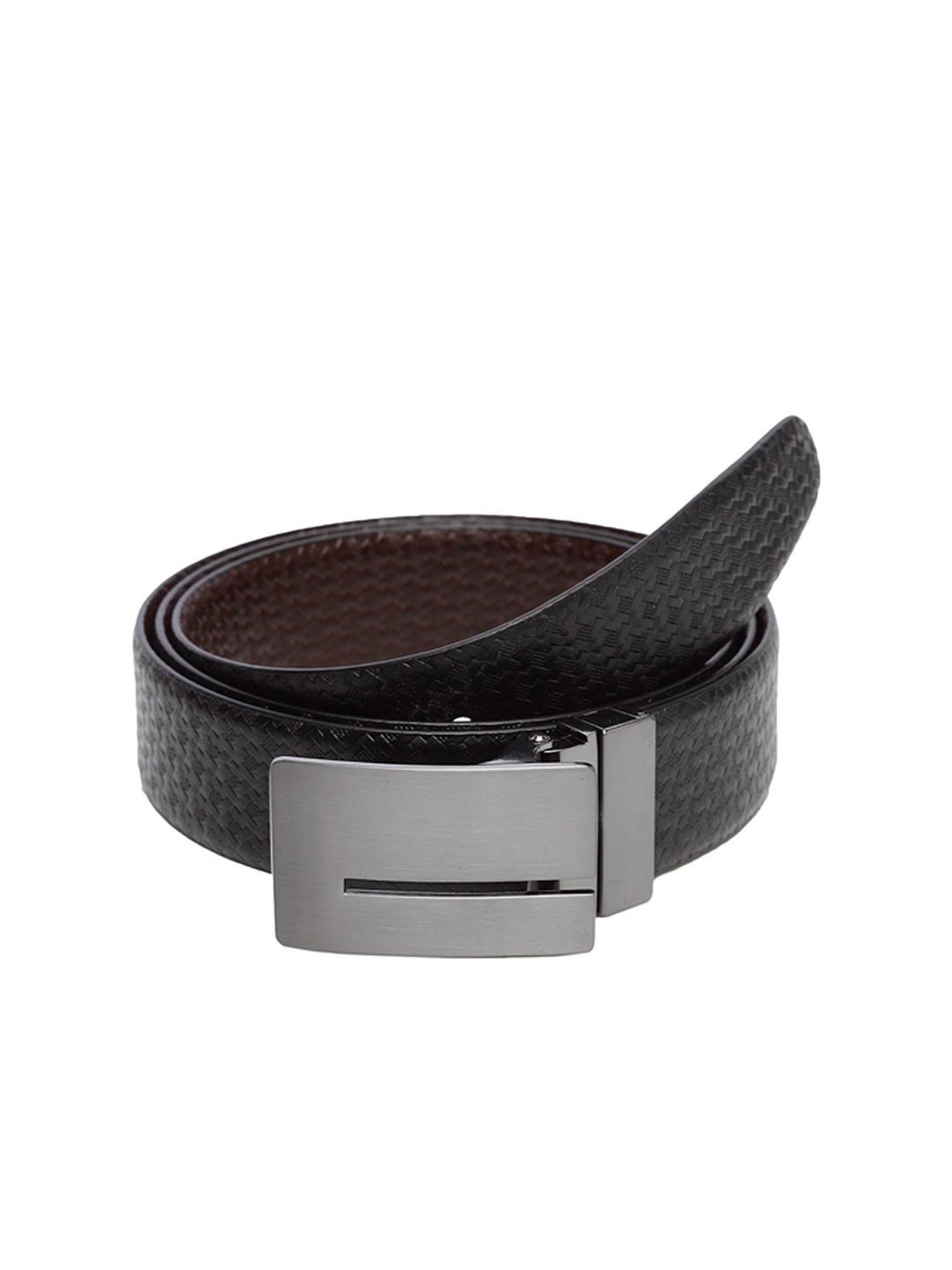

WELBAWT Men Black & Brown Textured Leather Slim Reversible Belt