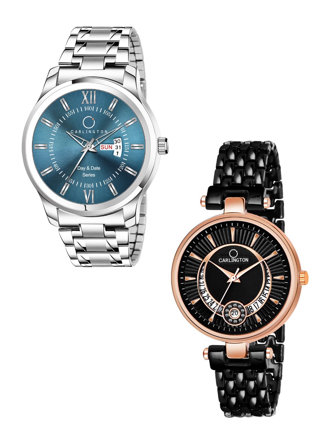 

CARLINGTON Unisex His & Her Combo G-01 Analogue Watch Gift Set, Teal