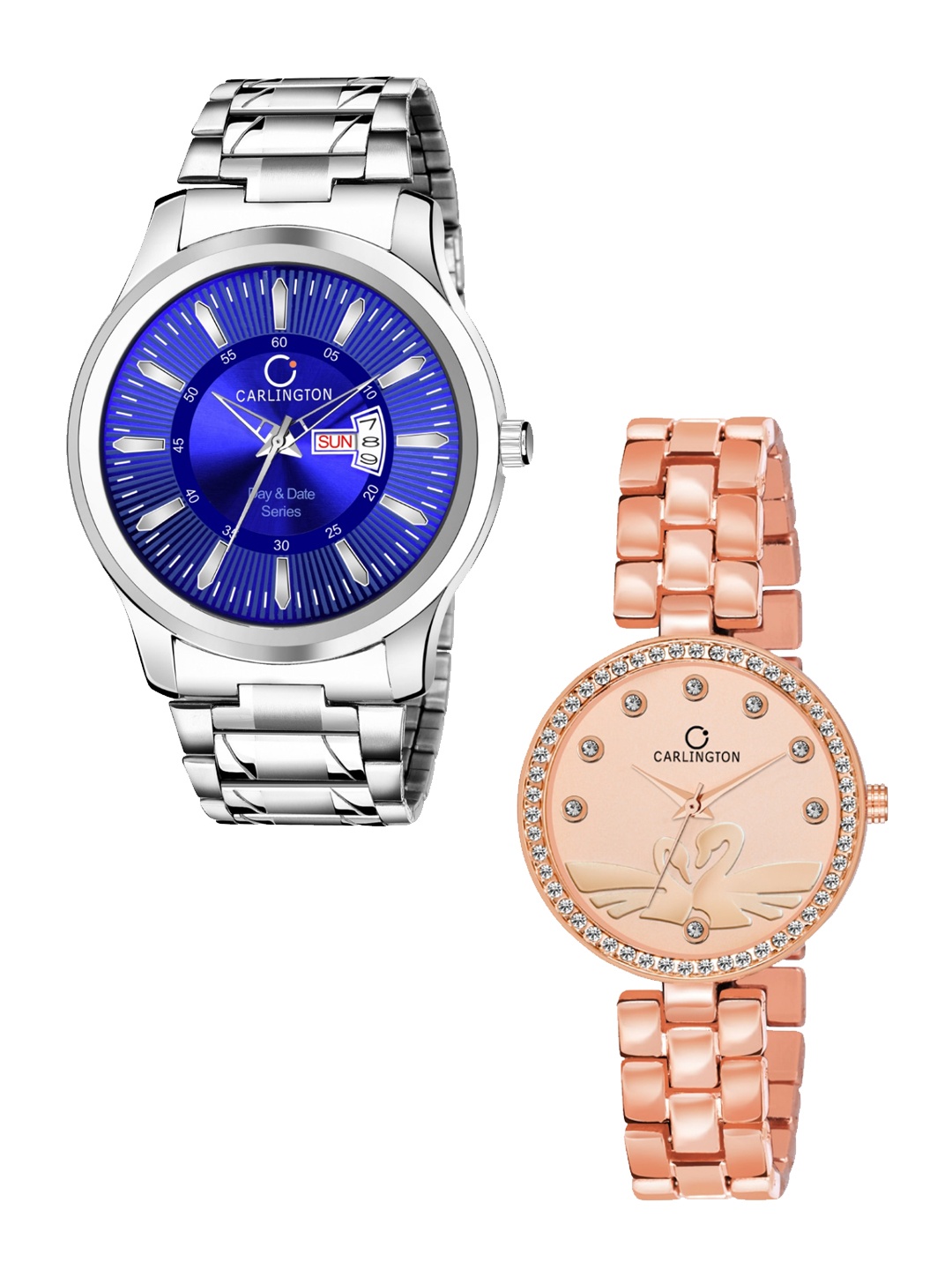 

CARLINGTON Unisex Set Of 2 Analogue Watch Combo G-01 Blue & Duck RoseGold