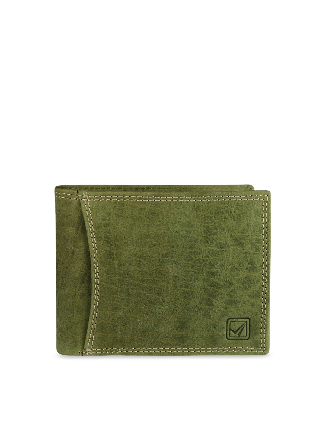 

Style SHOES Unisex Green Solid Leather Two Fold Wallet