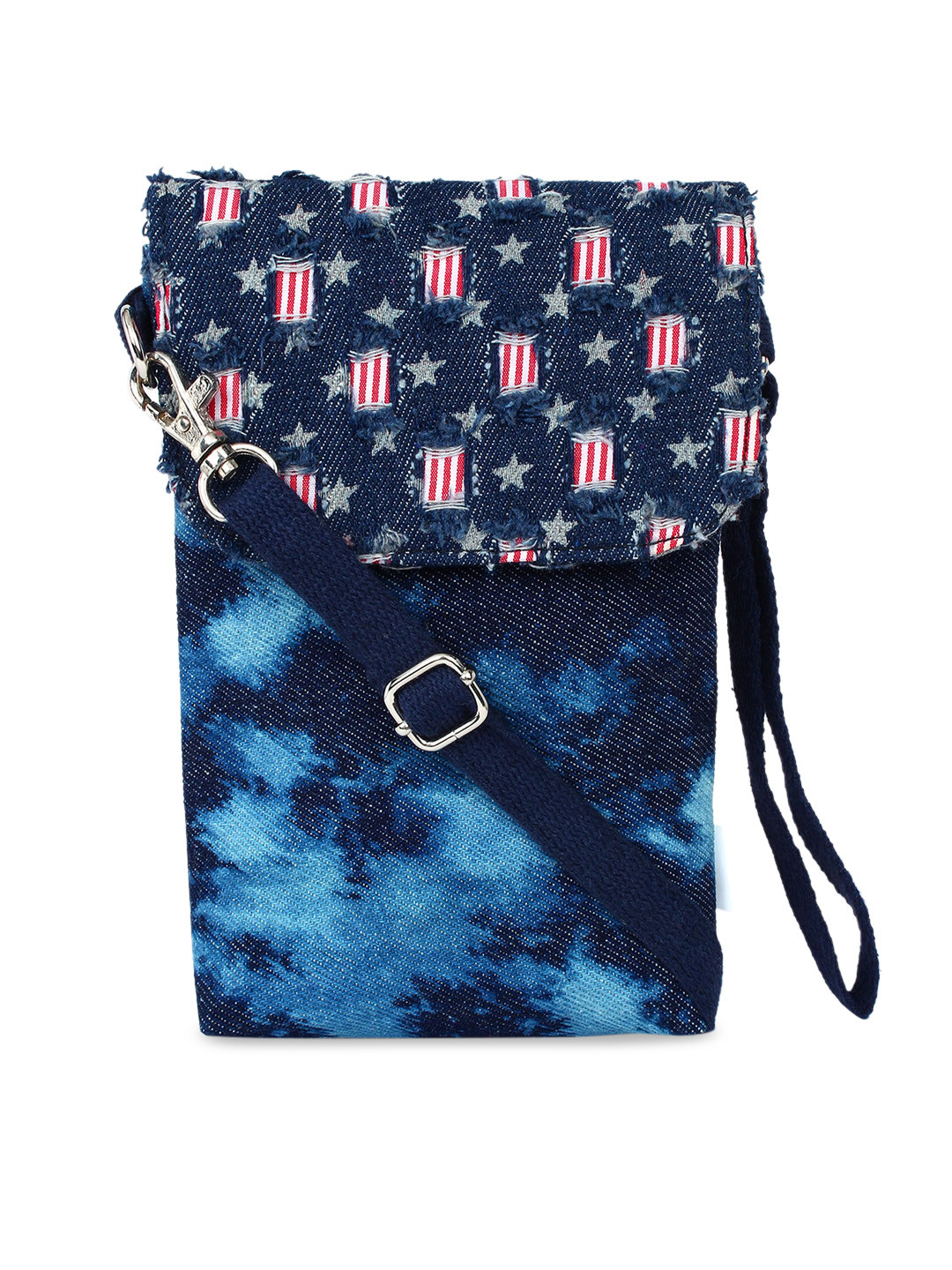 

Spice Art Women Blue & Red Printed Denim Canvas Mobile Pouch