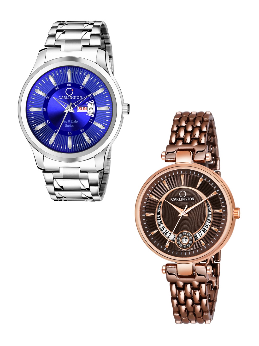 

CARLINGTON Unisex Set Of 2 Analogue Watch Combo G-01 Blue & Bella Brown