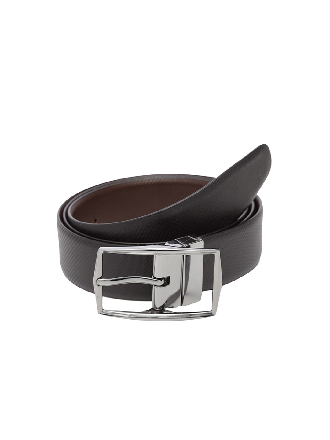 

WELBAWT Men Black & Brown Textured Leather Slim Reversible Belt