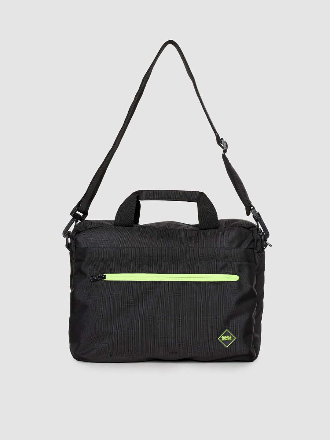 

Jack & Jones Men Black & Lime Green Textured Laptop Bag