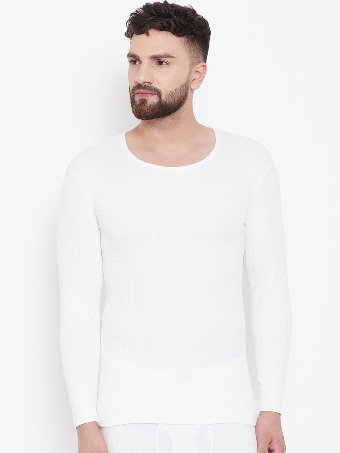 

NEVA Men Ribbed Cotton Thermal Top, White