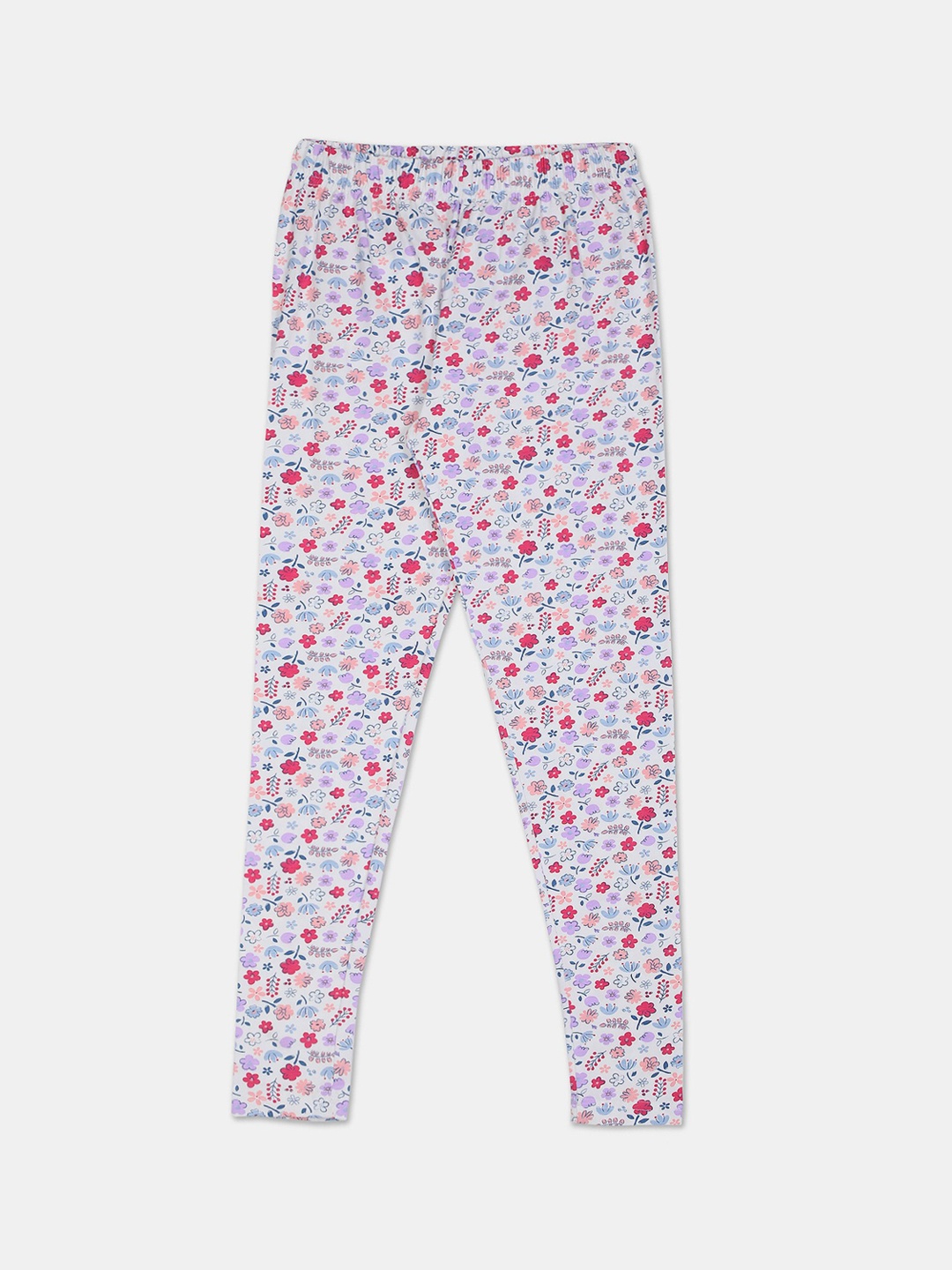 

Cherokee Girls White & Purple Floral Printed Ankle-Length Leggings