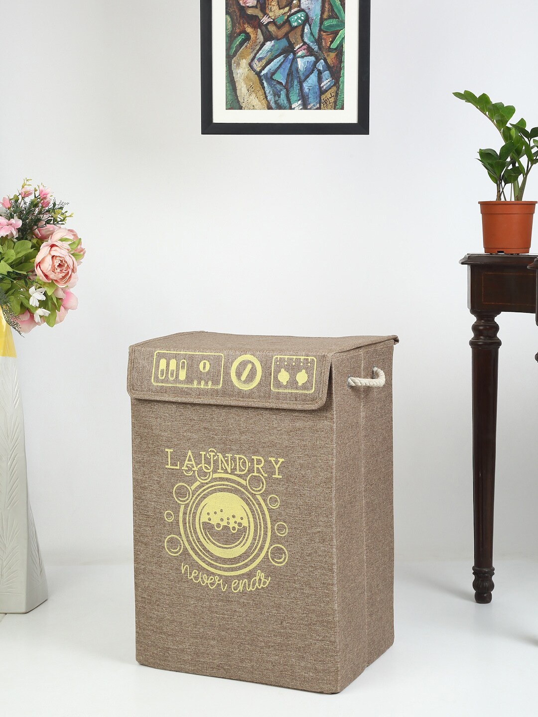 

HOSTA HOMES Brown & Yellow Printed Foldable Laundry Hamper