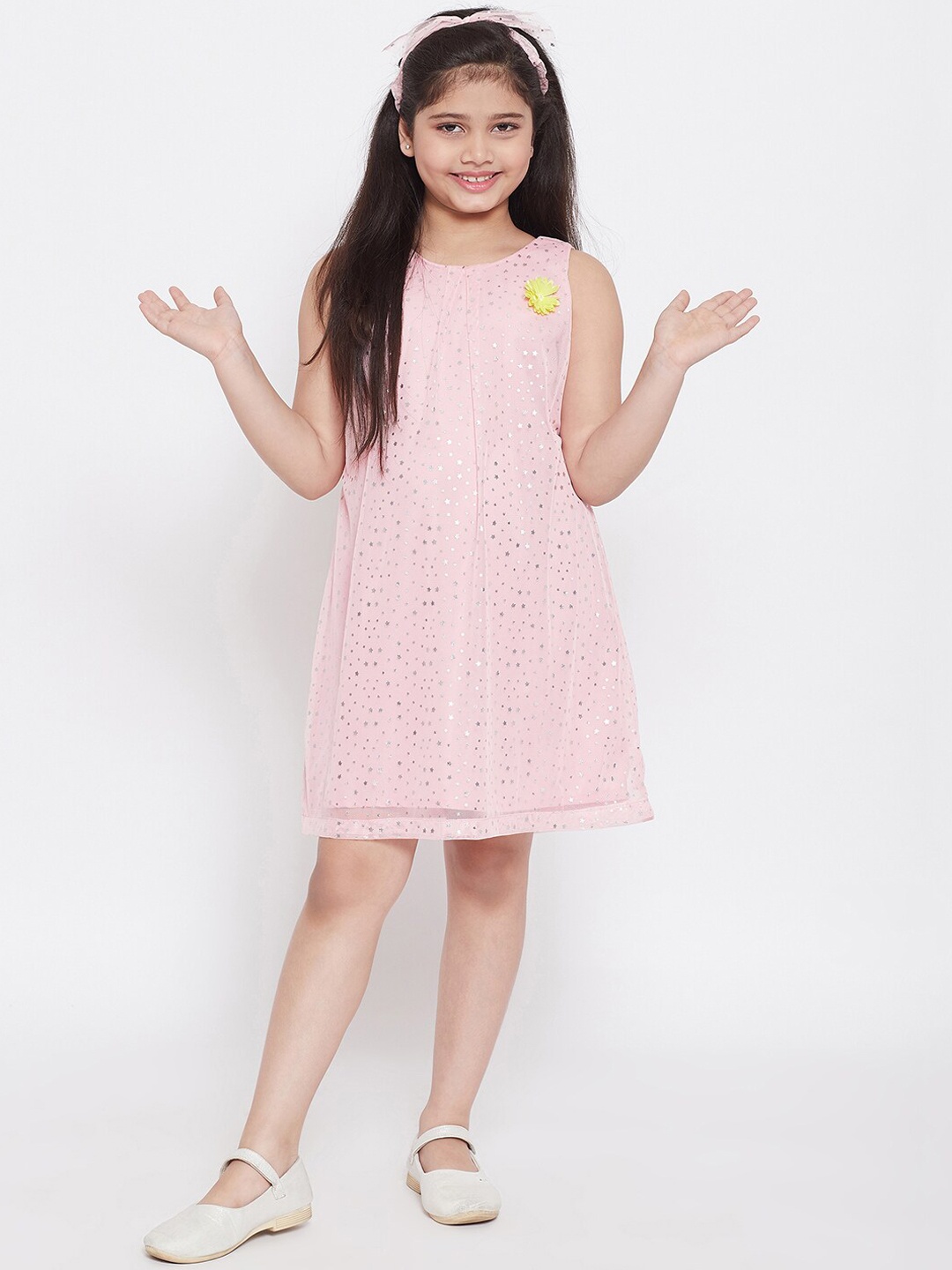 

Stylo Bug Girls Pink Self Design A-Line Dress