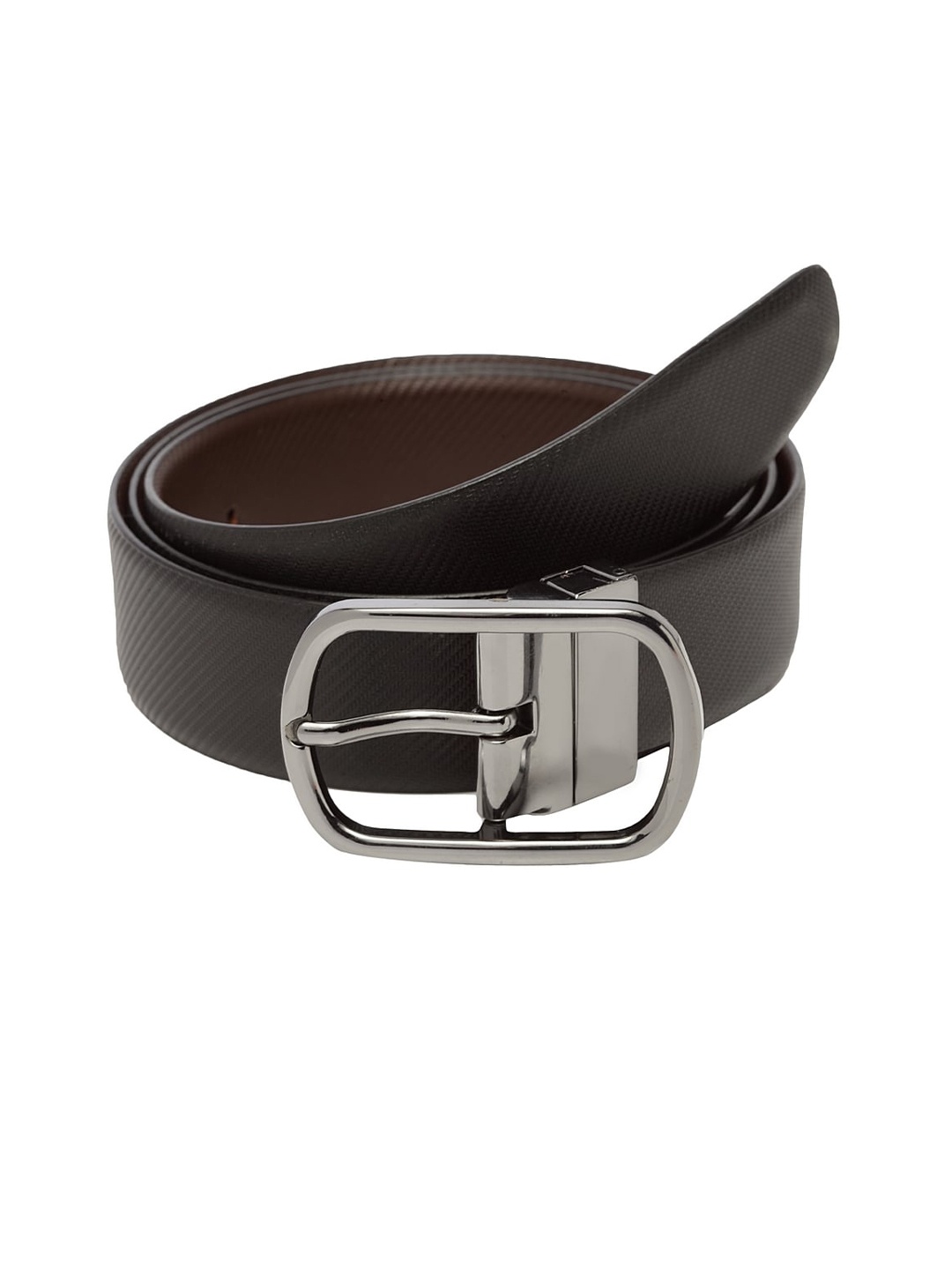 

WELBAWT Men Brown & Black Textured Leather Slim Reversible Belt