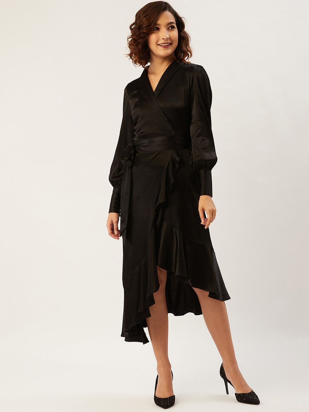 ANVI Be Yourself Women Black Solid Wrap Dress