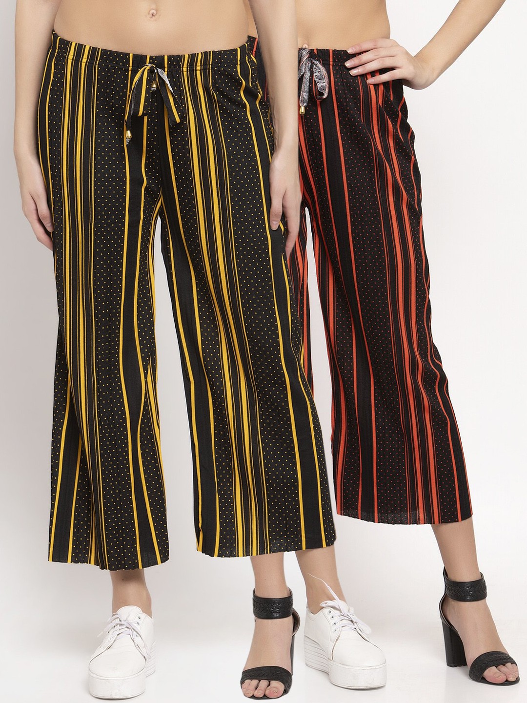 

KLOTTHE Women Pack Of 2 Wide Leg Palazzos, Black