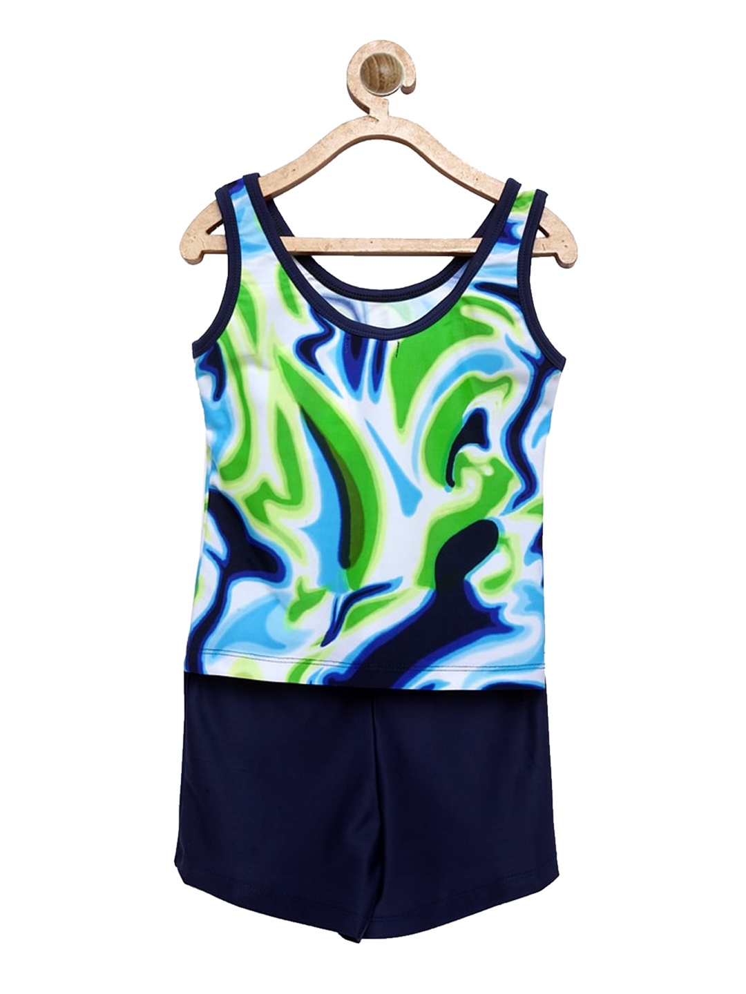 

CUKOO Girls Navy Blue & Green Printed Two-Piece Swim Set