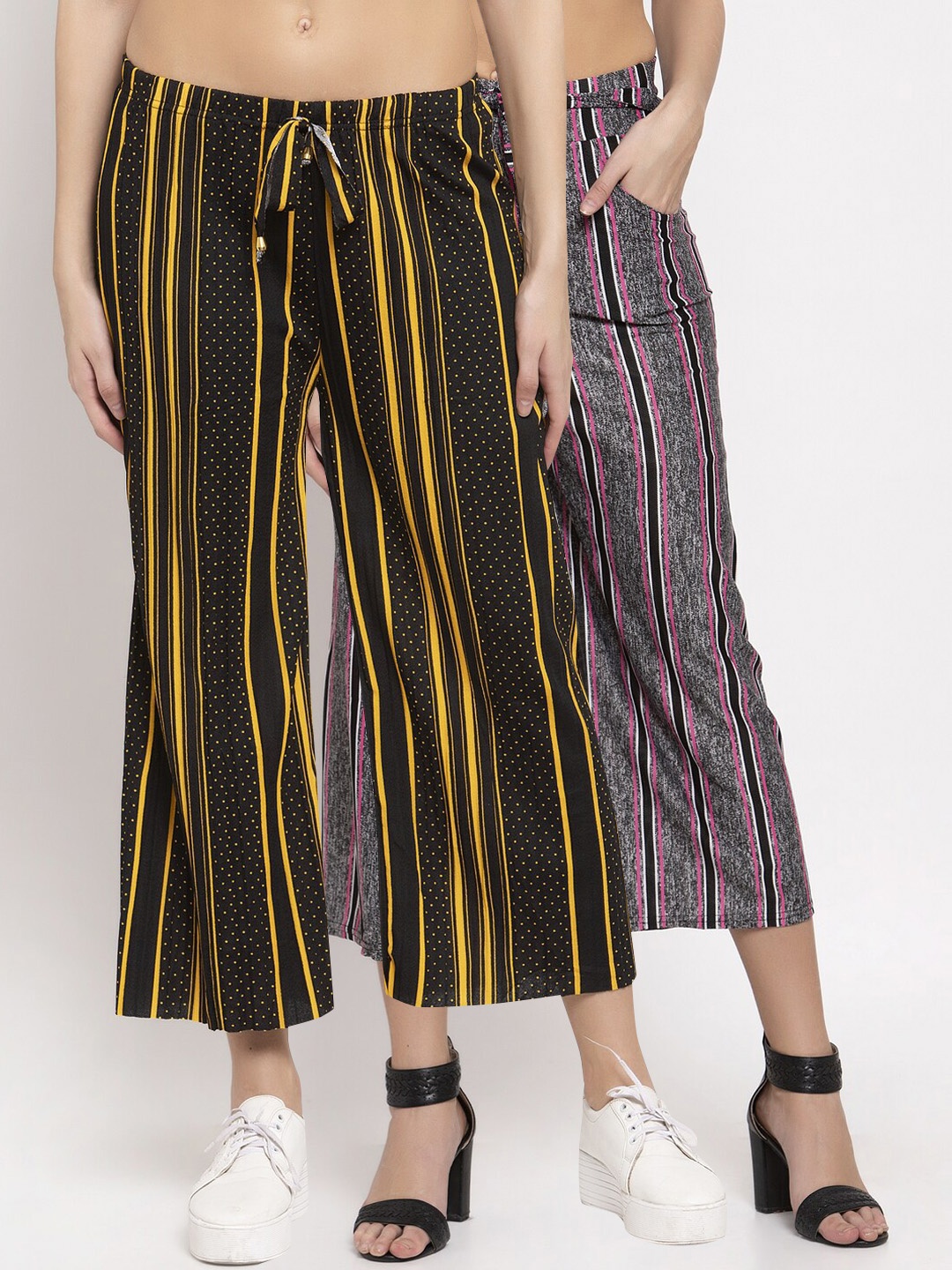 

KLOTTHE Women Multicoloured Pack of 2 Striped Straight Palazzos, Multi