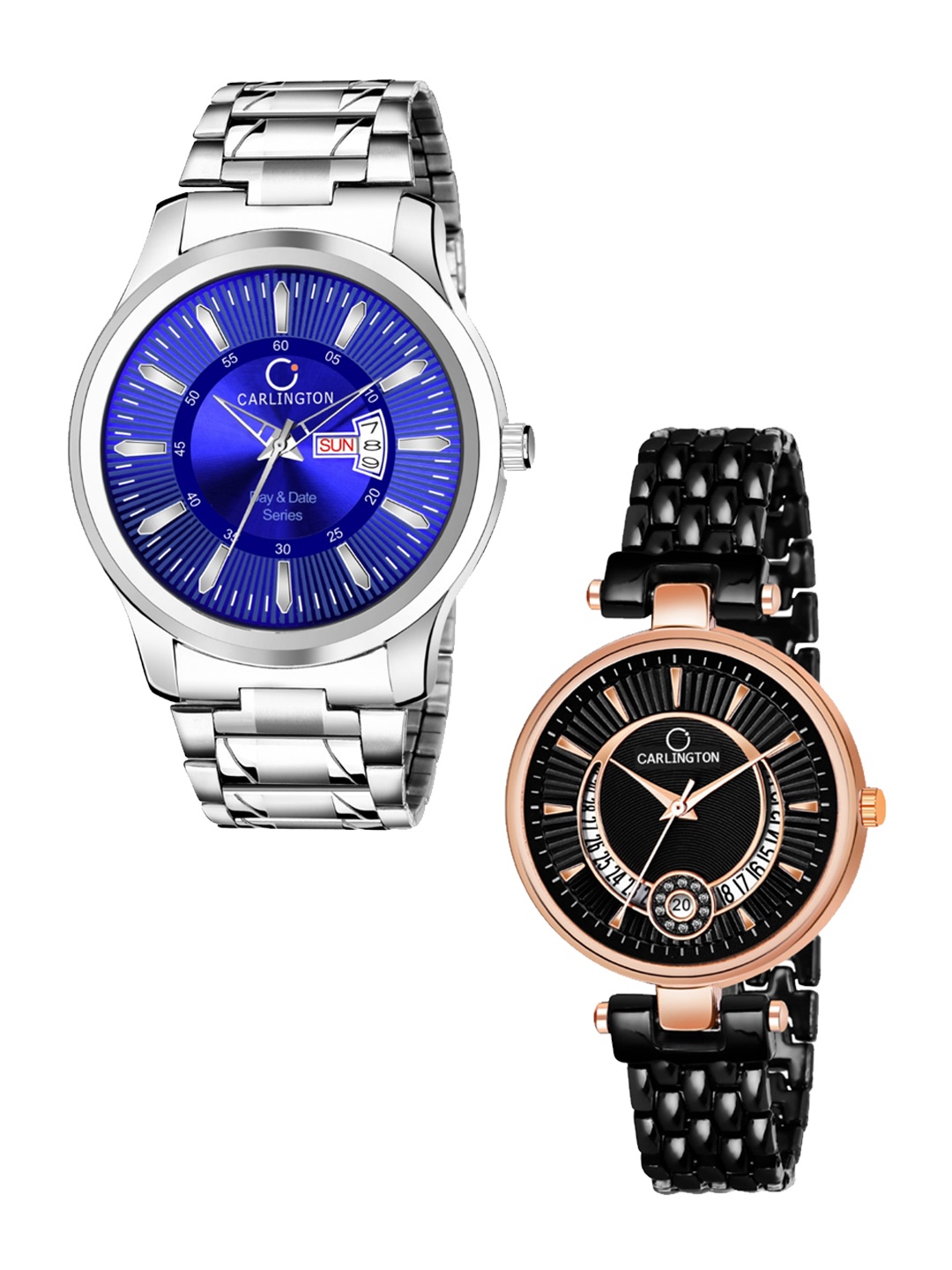 

CARLINGTON Unisex Set Of 2 Analogue Watch Combo G-01 Blue & Bella Black