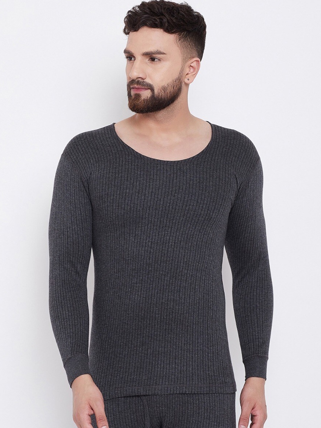 

NEVA Men Ribbed Cotton Thermal T-Shirt, Grey
