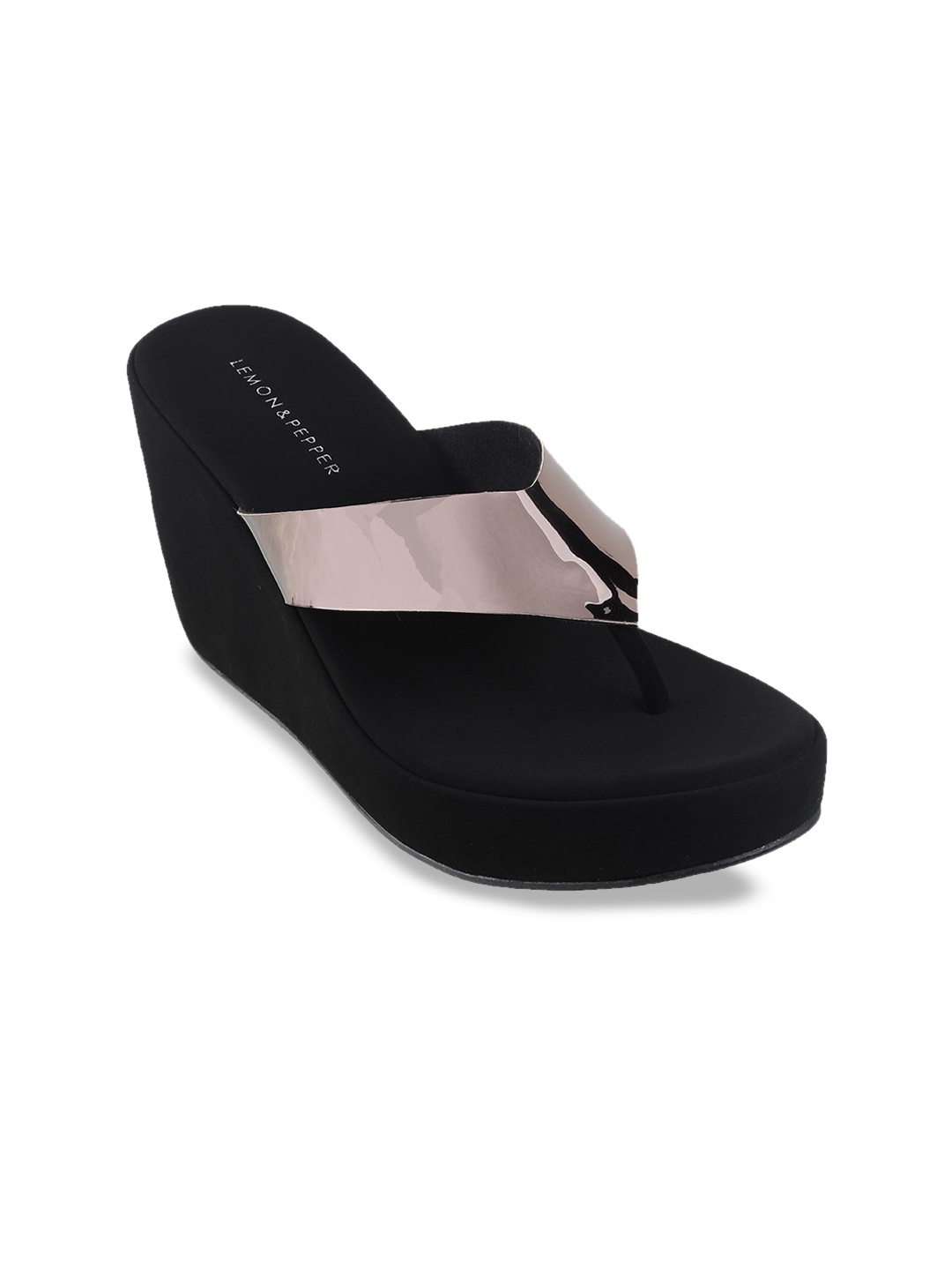 

LEMON & PEPPER Women Gunmetal-Toned Solid Velvet Platform Heels, Metallic