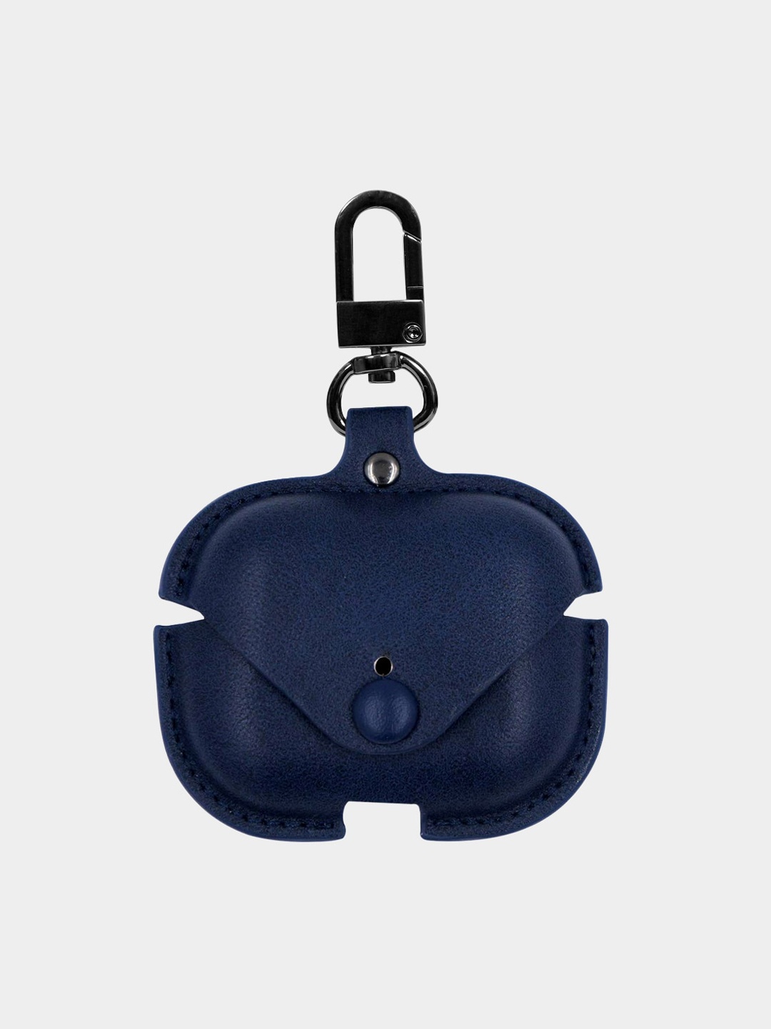 

TREEMODA Navy Blue Solid Leather Airpods Case Cover with Metal Keychain