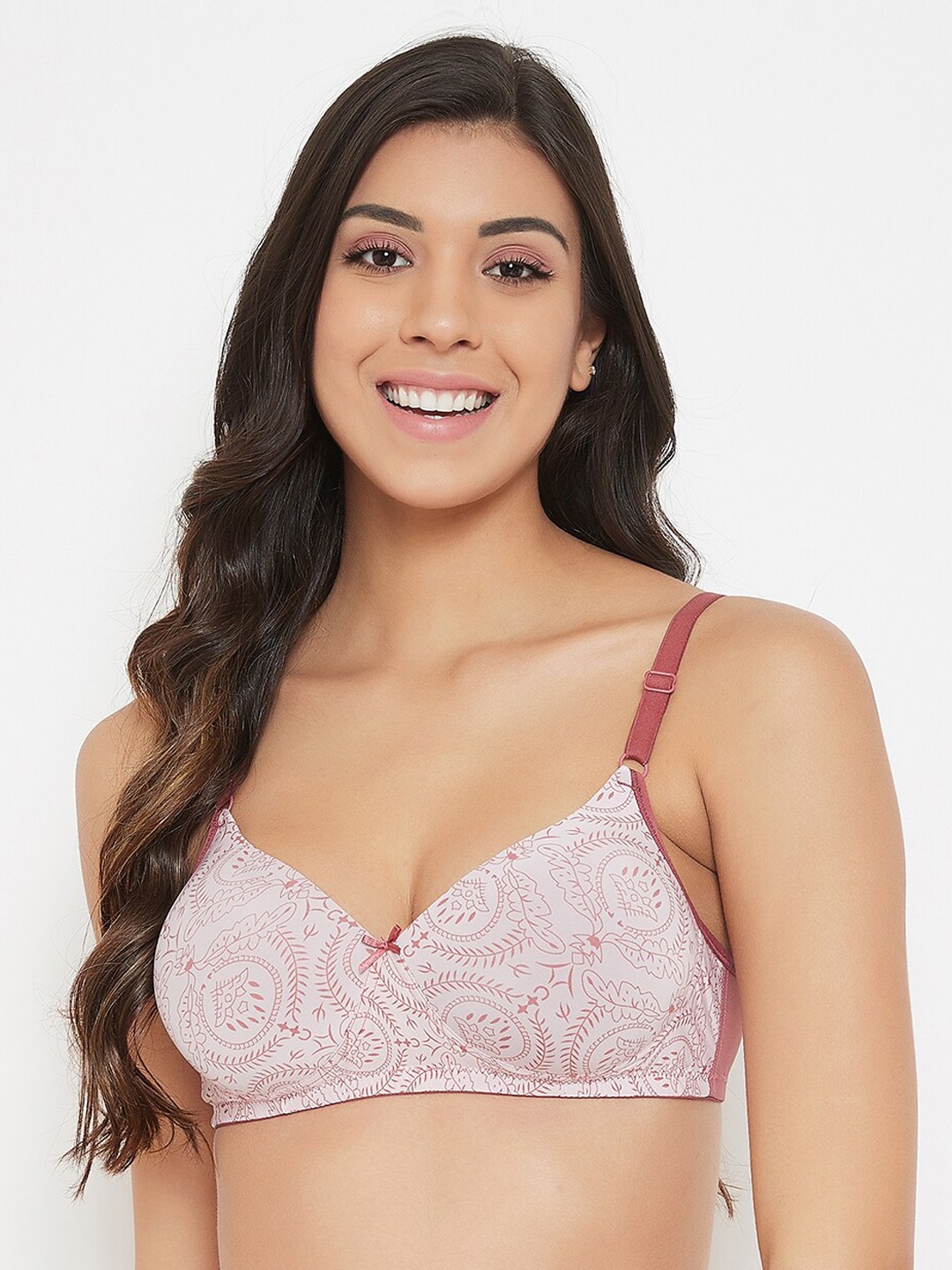 

Clovia White & Mauve Printed Non-Wired Lightly Padded T-shirt Bra BR1277N2236E