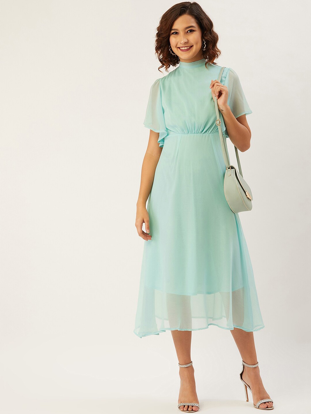 

ANVI Be Yourself Women Turquoise Blue Solid Fit and Flare Dress